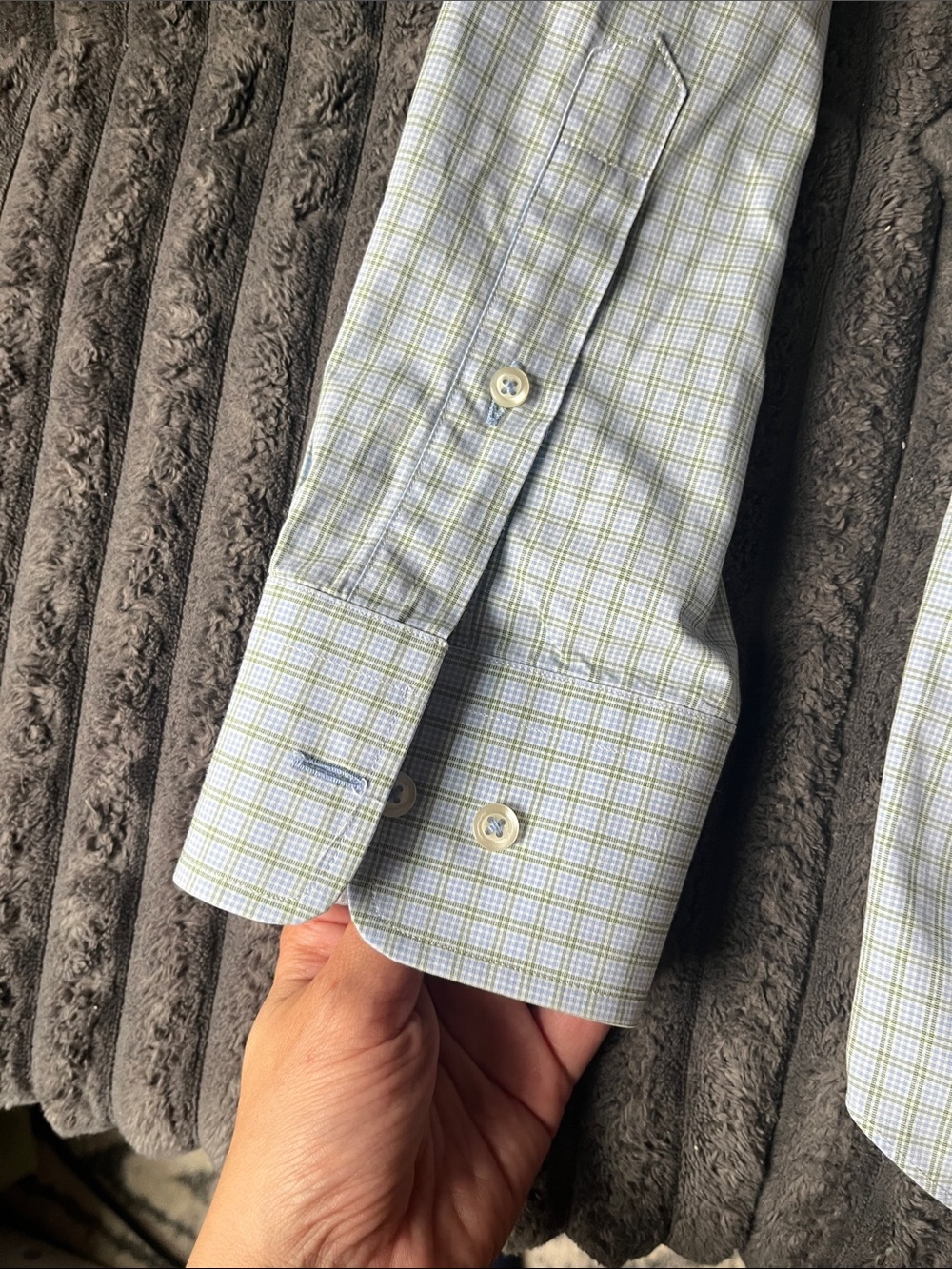 David Donahue Light Blue and White Windowpane Dress Shirt - Picture 8 of 8